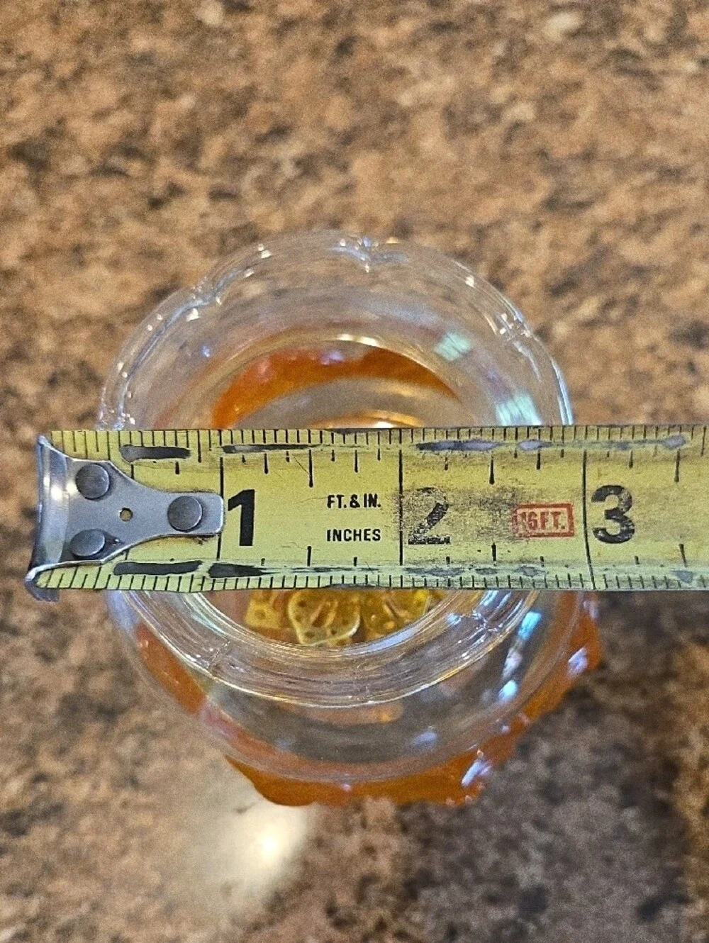 Source Unknown Amber Glass Lantern with Gold Floral Accent